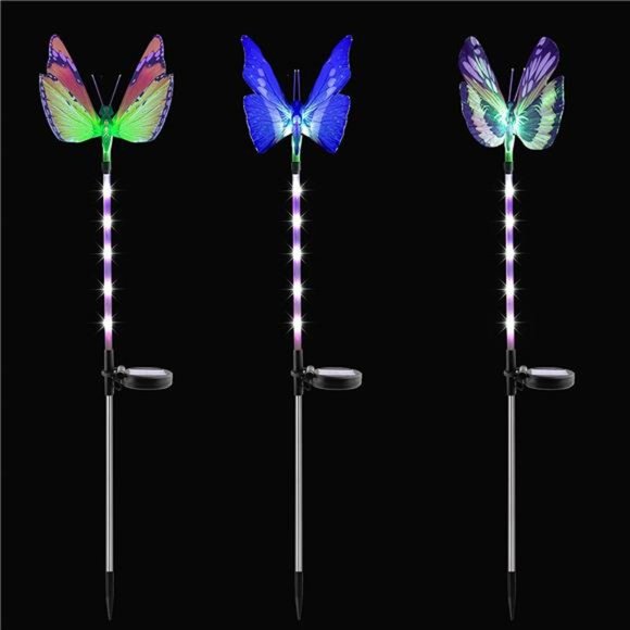 Solar Lights, 3 Packs Solar Garden Lights with Colourful Butterfly, Waterproof - Picture 1 of 6